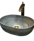 Vintage Ceramic Vessel Sink for Bathroom Vanity, Retro Chinese-Style Above Counter Vanity Sink for Home, Balcony or Hotel Bathroom Decor (Small) with brushed texture.