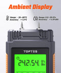 Wood Moisture Meter Handheld Digital Moisture Tester With Two And A Quarter Inch LCD Display showing ambient data.