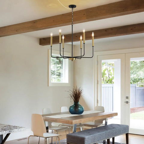 Dining room with Brushed Gold 8 Light Sputnik Chandelier Pendant Ceiling Light for Dining Room Kitchen Bedroom Modern Mid Century Style 26 Inch Hanging Fixture With Stylish Contemporary Vibe And Easy Install