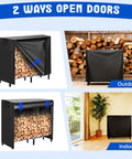 Heavy Duty 4 Foot Firewood Rack Cover Waterproof 600D Outdoor Storage With Zipper and Hook Loop Tape in use both indoors and outdoors