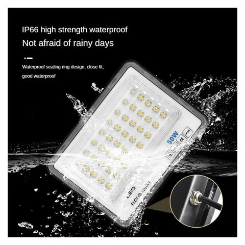 JUDYSSY Super Bright Led Floodlight 50W IP66 waterproof, clear white light, suitable for outdoor use, showcasing waterproof design.
