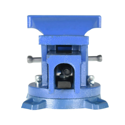 Front view of Heavy Duty 6 Inch Bench Vise With Anvil And 360 Degree Swivel Locking Base For Clamping Tools Built From Tough Steel 5.9 Inch Jaw Opening Ideal Bench Clamp For Home Shop And Garage Projects