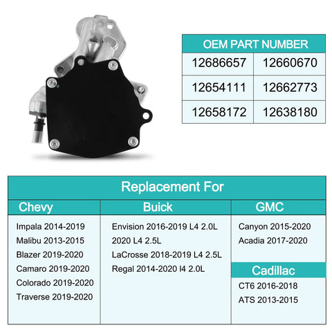AULINK vacuum pump, front view, 2.0L/2.5L, black housing with metal mount; fits Chevy/GMC/Buick/Cadillac GM models.