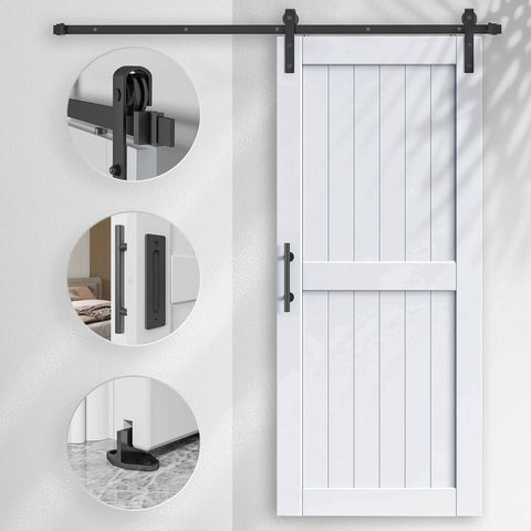 White Barn Door 38 X 84 Inches With Sliding Door Hardware Kit Included, Solid Wood Covered In Waterproof PVC Surface installed view