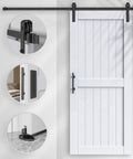 Slick White Barn Door With Solid Wood Core And Waterproof Vinyl Panel Including H Frame Sliding Hardware Kit Plus Handle, 36x84 inches.
