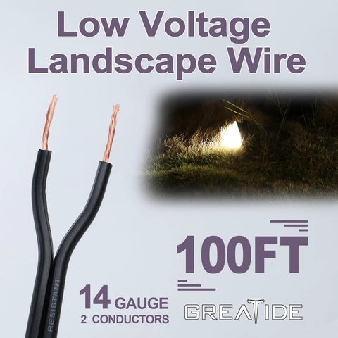 14/2 Low Voltage Landscape Lighting Wire For Outdoor Direct Burial 14 Gauge 2 Conductor 100 Feet Pure Copper Conductors