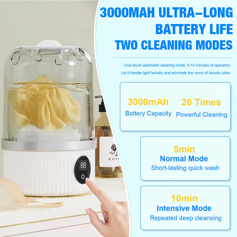 Straight Up Portable Mini Washing Machine For Underwear And Socks Compact Travel Laundry Cleaner showing operation with a cloth inside.