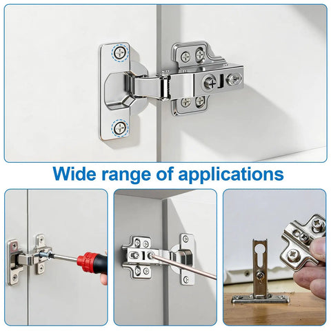 White Cabinet Hinge Repair Kit With Plastic Expansion Dowels And Screws for fixing loose cabinet hinges shown in use.