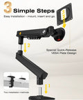 Single Monitor Mount For Up To 32 Inch Screens With Mechanical Spring Arm VESA 75x75 Or 100x100 Space Saving Computer Monitor Stand Model A5 Black 2026 Upgrade No Gas Sag Secure And Solid with clamp and grommet installation options.