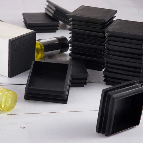 20 Pack 2 Inch Square Tube End Caps Plastic Plugs For Post Fence Pipe Cover Chairs, stacked PE plastic, black
