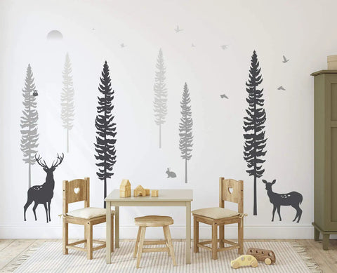 Dreamy Forest Woodland Nursery Wall Decals Set With Pine Trees Owls And Deer No Mess Easy Peel And Stick