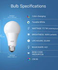 Smart WiFi LED Bulb With 100W Equivalent, Color Changing RGBW And Tunable White, No Hub Needed, Plug And Play, 2.4GHz WiFi features