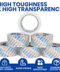Rock Solid Heavy Duty Crystal Clear Packing Tape With Badass Industrial Adhesion, stacked rolls showcasing high strength and transparency.