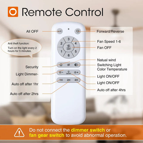 Remote control for 52 Inch Black Walnut Ceiling Fan With Light And Remote Reversible 3 Wood Blades Six Speeds 3 CCT