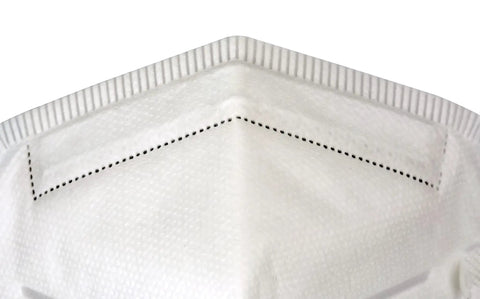 Close-up of N95 Flatfold Respirator Mask, 20 Pack, NIOSH Approved, White, One Size Fits All showing texture and seams.