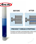 Blue Medium Strength Thread Locker For Bolts And Screws That Keeps Bolts Locked On Vibration, 2ml Adhesive Gel in tube, before after effect shown