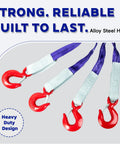 Kivomot four-leg 5 ft purple polyester lifting sling with red alloy steel hooks and white sleeves
