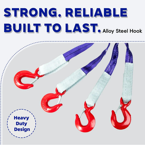 Kivomot four-leg 5 ft purple polyester lifting sling with red alloy steel hooks and white sleeves
