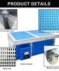 Heavy Duty Metalworking Downdraft Table Featuring A Rock Solid Dust Collector And Welding Fume Extractor Crafted For Grinding Polishing Workstations details showcasing filter, control panel, and air extraction.