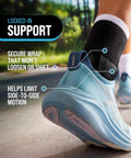 Close-up of Go To Ankle Brace For Women And Men With Lace Up Adjustable Support And Side Stabilizers shown on running shoe