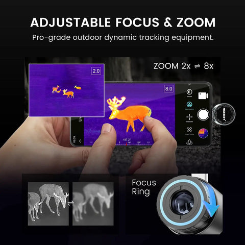 Adjustable zoom feature of Night Vision Thermal Monocular For Android TNV30i with 512 by 384 super resolution displayed on a phone.