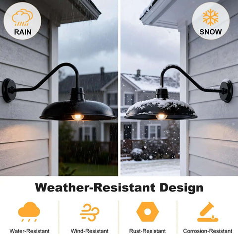 Outdoor Gooseneck Barn Light 14 Inch Wide Two Pack Farmhouse Industrial Rustic Black Waterproof Wall Mount Lamps for Garage