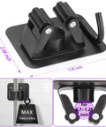 Stainless Steel Broom Holder With Four Grippers And Four Hooks Heavy Duty Wall Mount Organizer For Mop Broom Tools Rust Resistant SUS304 Black Finish For Home Garage Kitchen shown with dimensions and load capacity