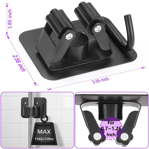 Stainless Steel Broom Holder With Four Grippers And Four Hooks Heavy Duty Wall Mount Organizer For Mop Broom Tools Rust Resistant SUS304 Black Finish For Home Garage Kitchen shown with dimensions and load capacity