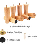 Six Inch Straight Wood Furniture Legs Set Of Eight For Sofa Couch Table Cabinet Chair Dresser Bed Or Ottoman Replacement Legs Durable Rubber Wood With Varnish Finish And Easy Install with mounting hardware