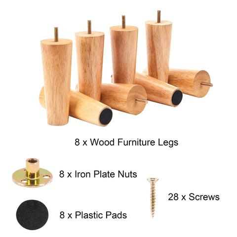 Six Inch Straight Wood Furniture Legs Set Of Eight For Sofa Couch Table Cabinet Chair Dresser Bed Or Ottoman Replacement Legs Durable Rubber Wood With Varnish Finish And Easy Install with mounting hardware