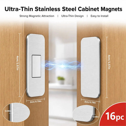 8 Pack Cabinet Magnets For Closure And Magnetic Door Catch, ultra thin 2mm stainless steel adhesive latch between cabinet doors