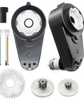 Two Pack 1.9cm 0.74in 24V RS555 40000RPM Fast Drive Motor Gearbox Upgrade For Kid's Ride On Toys Replacement Parts, 1.6cm 0.61in High Speed Steel Gears, 18V 20V Compatible, shown with gears and wires.