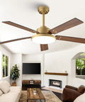 52 Inch Gold And Black Ceiling Fan With Lights And Remote App Indoor Outdoor Smart Fan in modern living room