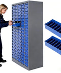Person using Heavy Duty 100 Drawer Parts Cabinet With ABS Drawers And High Capacity Shop Grade Nut And Bolt Organizer And Bolt Bin