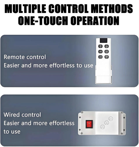 Motorized Chandelier Lifter Hoist System For Heavy Duty Pendant Lights Works With Remote And Wall Switch; control options shown.