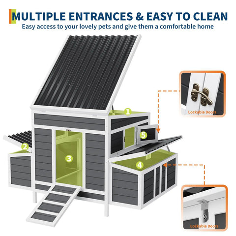 56 Inch Large Chicken Coop With Two Nesting Boxes, weatherproof wooden hen house with waterproof roof and easy access doors