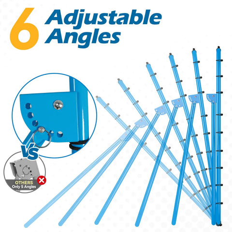 Adjustable Volleyball Rebounder Net 7x4 Ft With PU Volleyball And Stakes showing 6 adjustable angle settings in blue