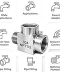 Heavy Duty 1/2 Inch Npt Tee Pipe Fitting Built Tough Using Premium 304 Stainless Steel For Bulletproof Three Way Female And Male Connections On Gas Air Lines And Brewery Systems, showcasing 304 NPT connections.
