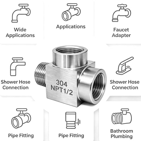 Heavy Duty 1/2 Inch Npt Tee Pipe Fitting Built Tough Using Premium 304 Stainless Steel For Bulletproof Three Way Female And Male Connections On Gas Air Lines And Brewery Systems, showcasing 304 NPT connections.