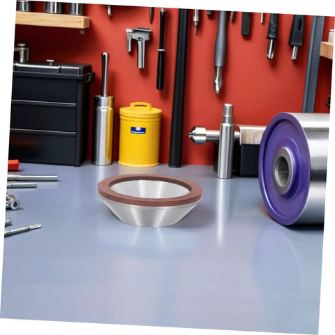Diamond Cup Grinding Wheel Perfect For Metal And Stone Sharpening Tasks. Heavy duty abrasive disc on a workshop table.