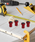 8 Piece Woodworking Workbench Clamps With Nonslip Aluminum Alloy Surface for solid grips on white wood with tape measure and tools