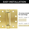 Heavy Duty 4.5 Inch Spring Hinge For Interior And Exterior Doors with screws included for easy installation.