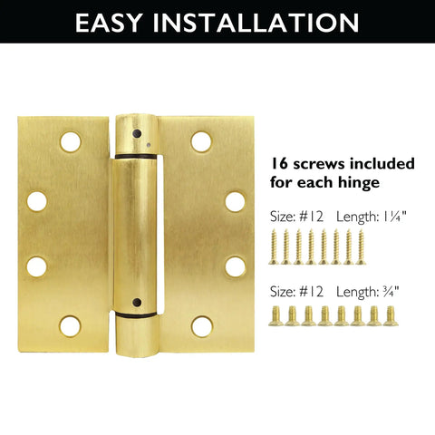 Heavy Duty 4.5 Inch Spring Hinge For Interior And Exterior Doors with screws included for easy installation.