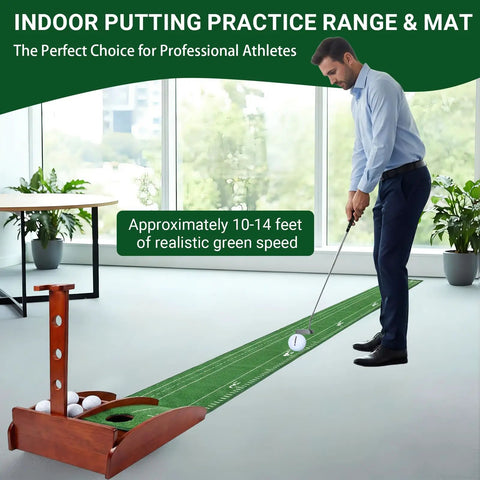 Portable Golf Putting Mat With Auto Ball Return For Indoor And Outdoor Practice 8ft Length Realistic Green Speed