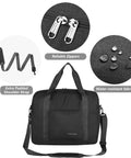 Underseat Travel Duffel Bag 25L Foldable Personal Item For Women And Men Fits Spirit And Frontier Size Under Seat Carry On Luggage Black With Thick Lining And Internal Organization For Easy Packing displaying zippers, shoulder strap, and water-resistant fabric.