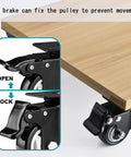 Heavy Duty Swivel Castor Wheels Set Of 4 With Parking Brakes Tough As Nails Rubber Tread showing lock mechanism on a cart.