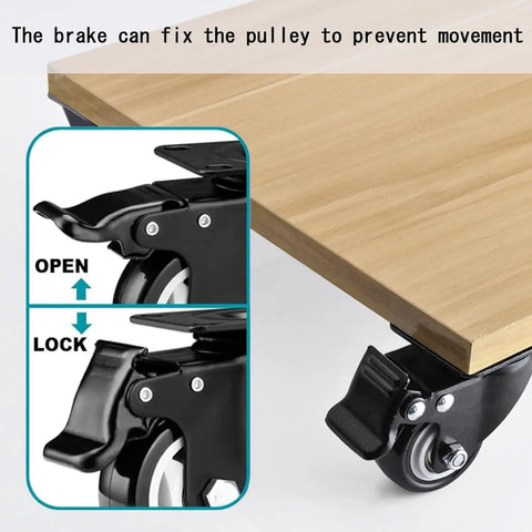 Heavy Duty Swivel Castor Wheels Set Of 4 With Parking Brakes Tough As Nails Rubber Tread showing lock mechanism on a cart.