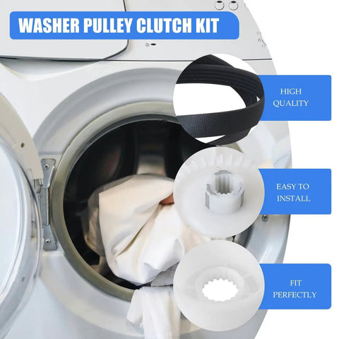 Washer Pulley Clutch Kit With Drive Belt For Whirlpool And Maytag Top Load Washers, No Sweat Install, DIY Friendly Upgrade