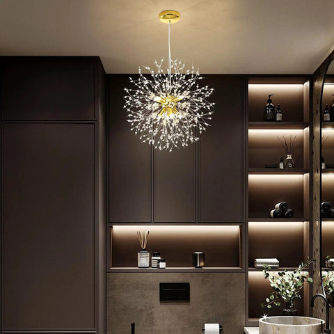 Gold Modern 8 Light Crystal Sputnik Dandelion Chandelier Pendant Lighting for kitchen with ambient crystal sparkle