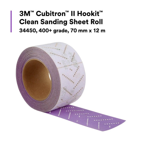 Cubitron II Hookit Pro Grade Abrasive Sheet Roll Multi Hole 70 mm By 12 M 400 Plus Grit roll with visible perforations